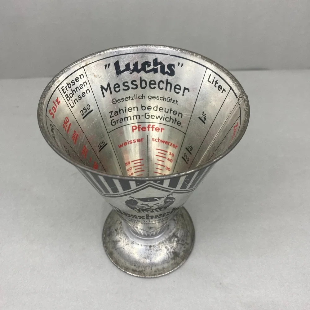 VTG Luchs Messbecher Measuring‎ Cup Silver Black Art Deco Graphic 1950's 6x4.5